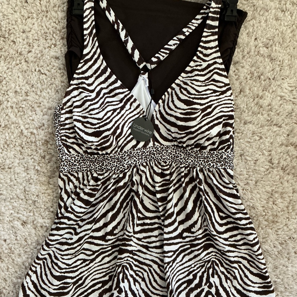 New Coco Reef 34C Brown and White Tankini w/size S high wasted bottom